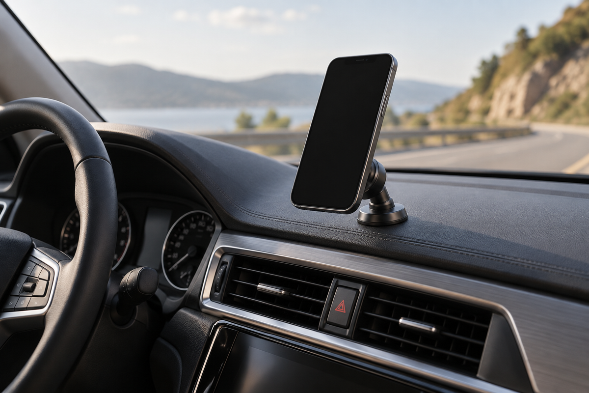 Adjustable magnetic phone mount in a car