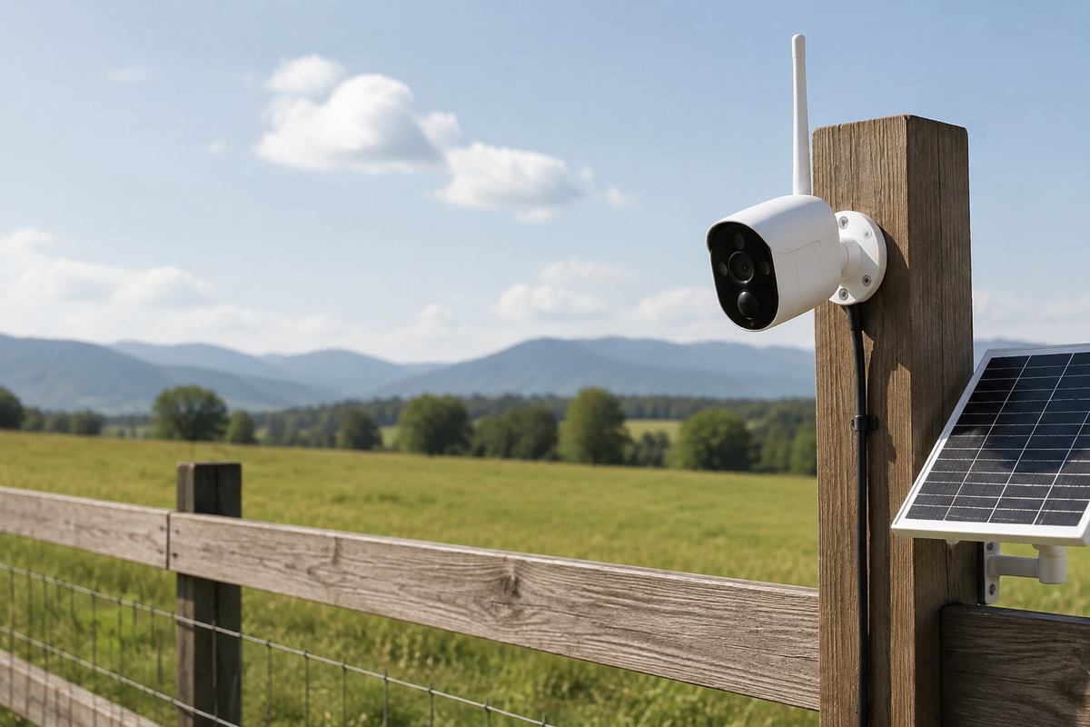 Generic 4G security camera on a rural fence
