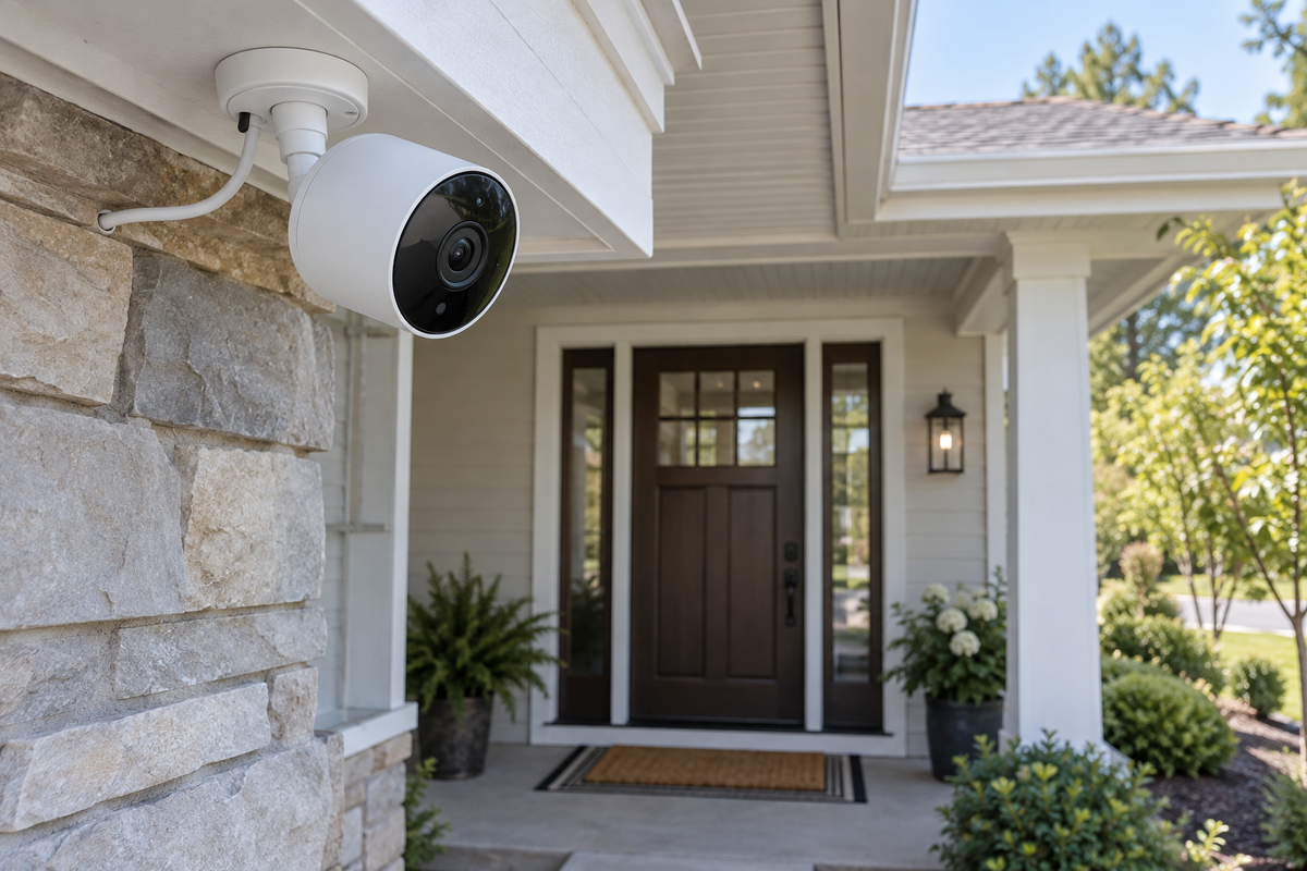 Wi-Fi security camera near a home entrance