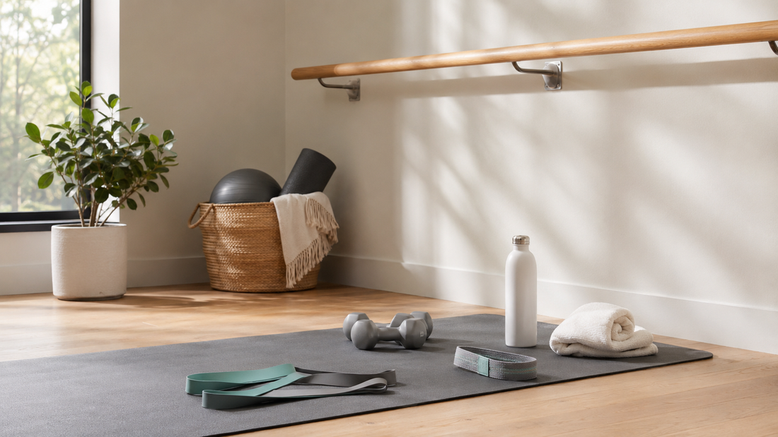 Barre workout accessories and studio setup