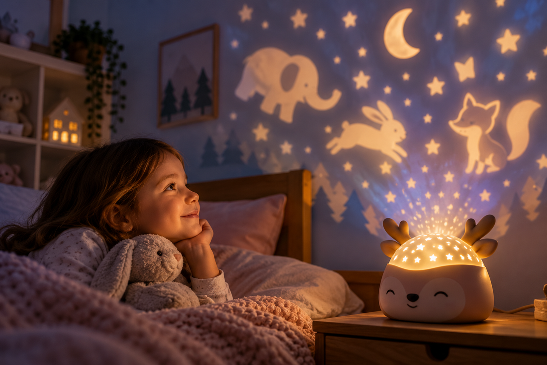 Character-themed starlight projector casting animal silhouettes and stars