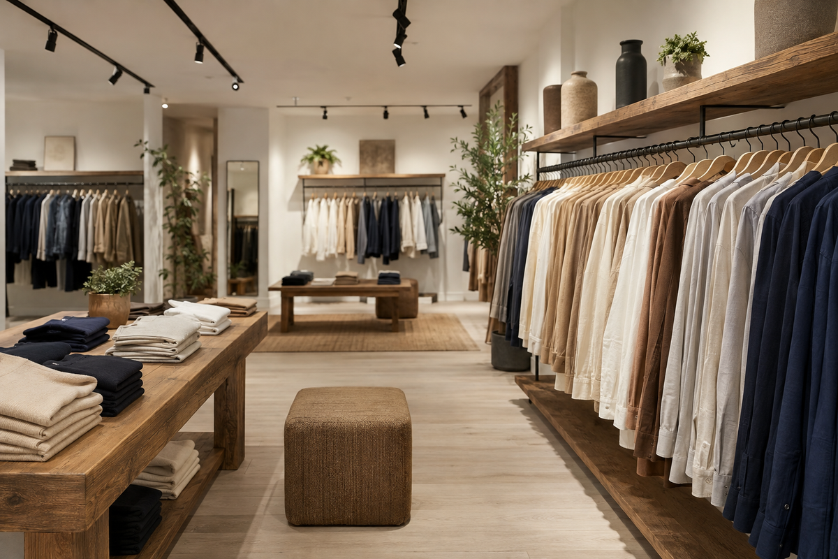 Modern generic clothing store with organized garment racks