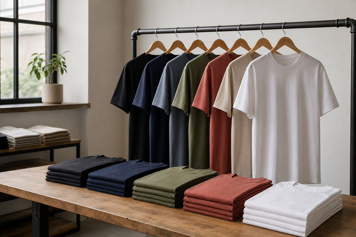 Blank custom-ready tee shirts in several solid colors
