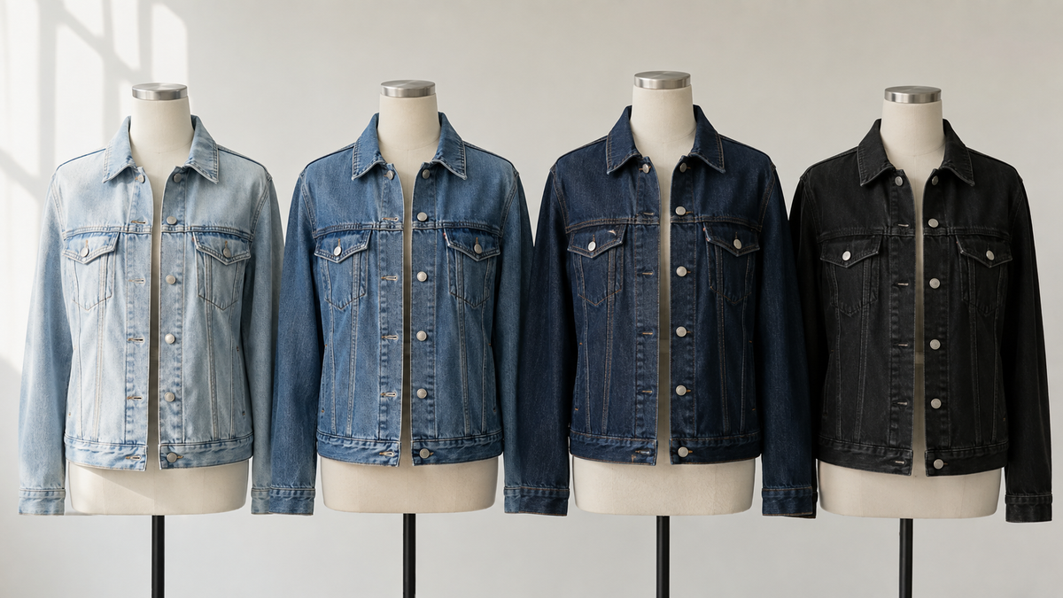 Unbranded denim jackets in light medium dark and black washes
