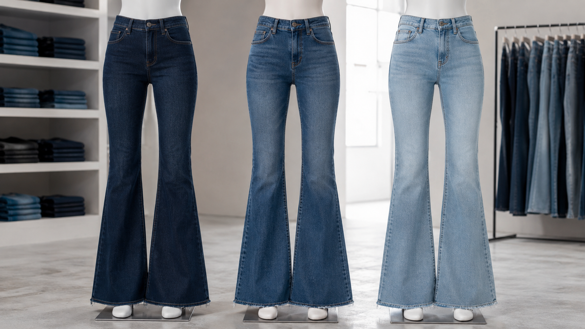 Unbranded flare jeans in light medium and dark blue washes