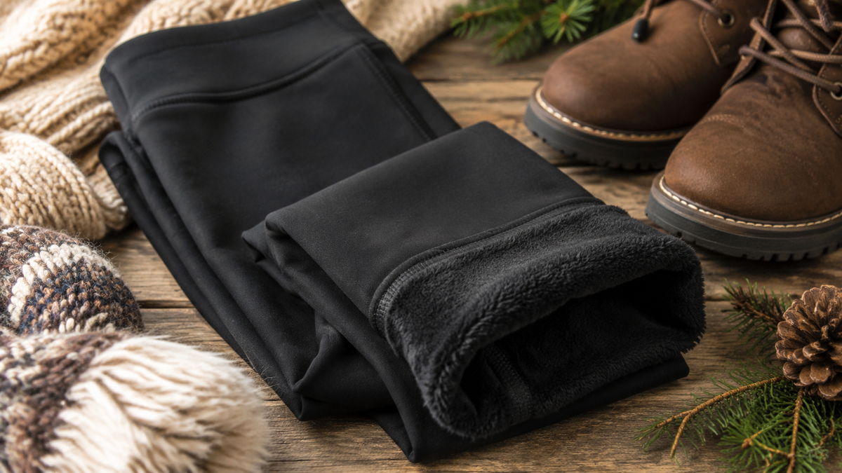 Black fleece lined leggings with warm winter accessories