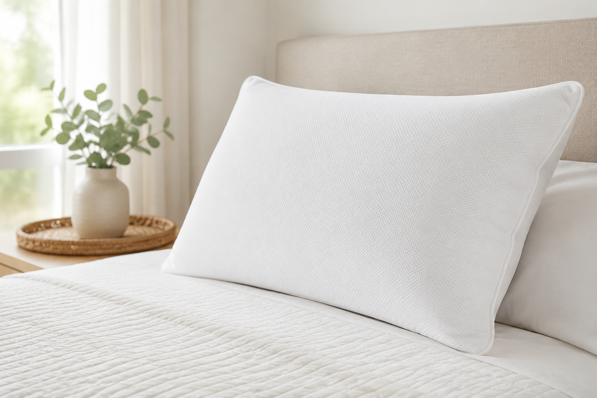 Generic hypoallergenic pillow on a clean bed