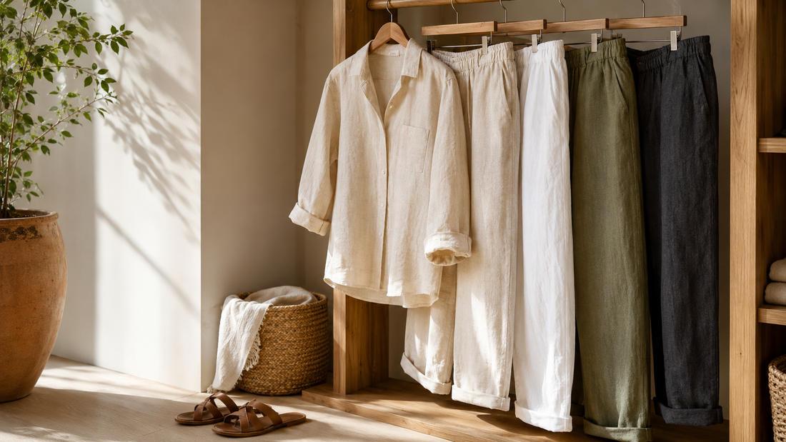 Linen pants in breathable neutral summer colors