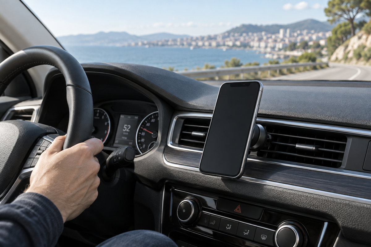 Magnetic phone mount attached to a car air vent