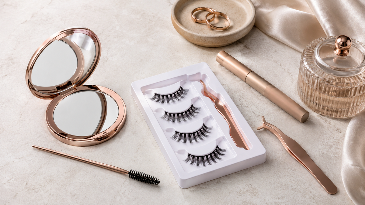 Unbranded magnetic lashes and clean beauty applicator tools