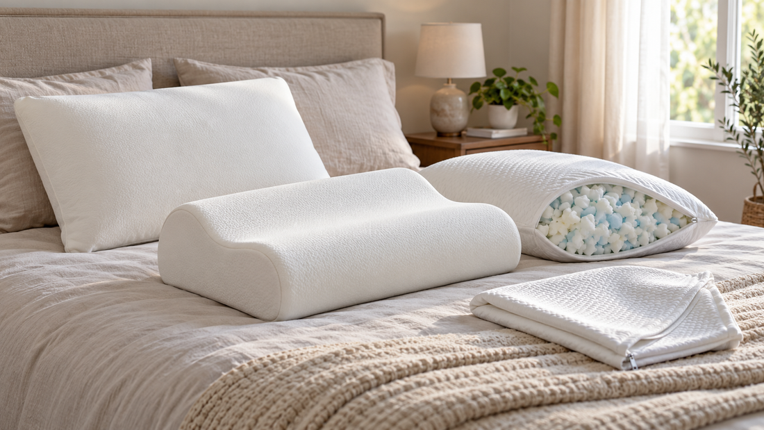 Solid, contoured, and shredded memory-foam pillows
