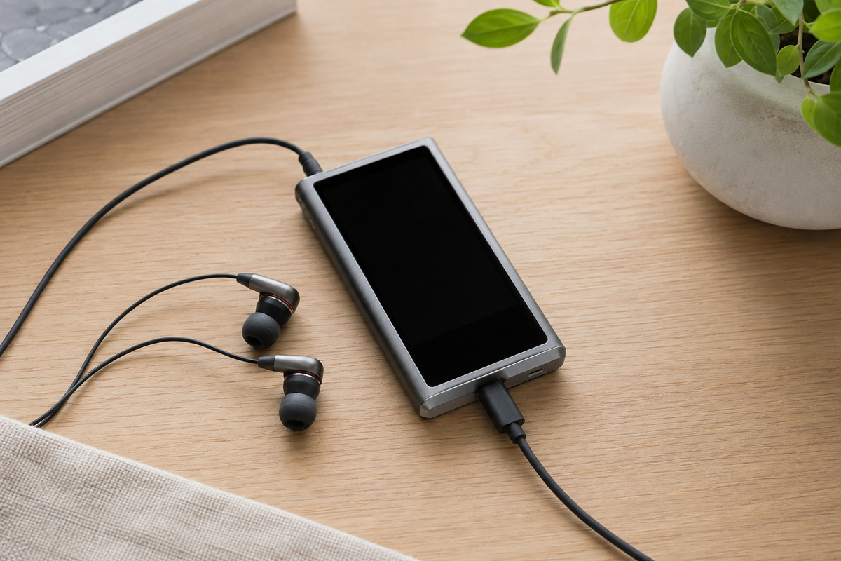 Generic portable digital audio player with earphones