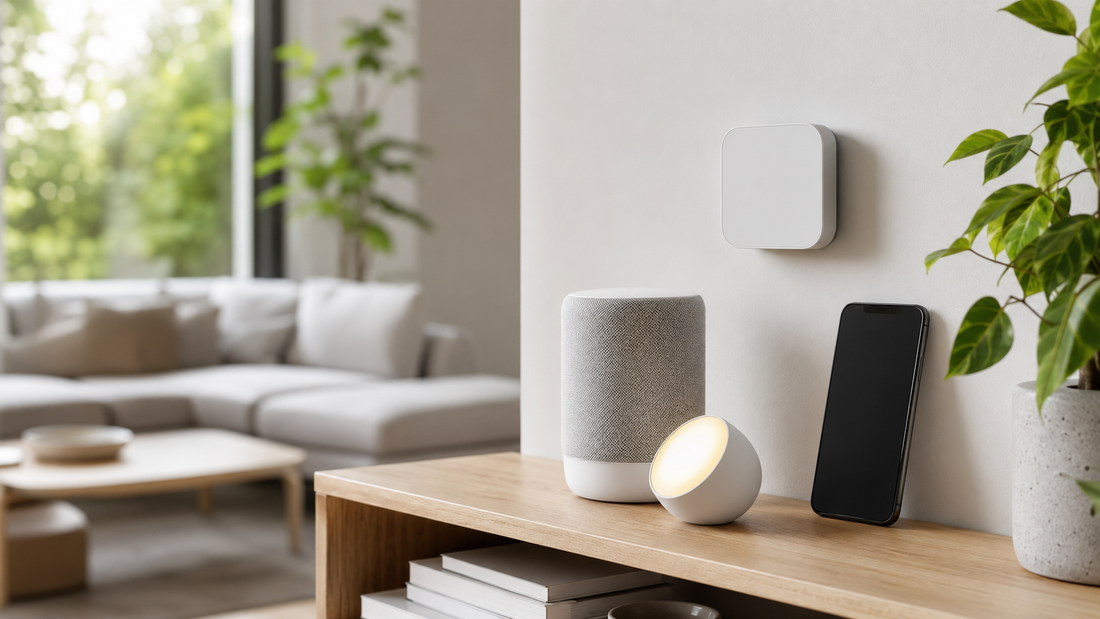 Smart home devices in a modern living room
