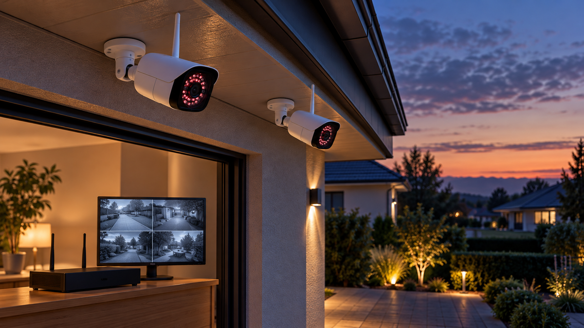 Outdoor wireless CCTV cameras with night vision and recorder