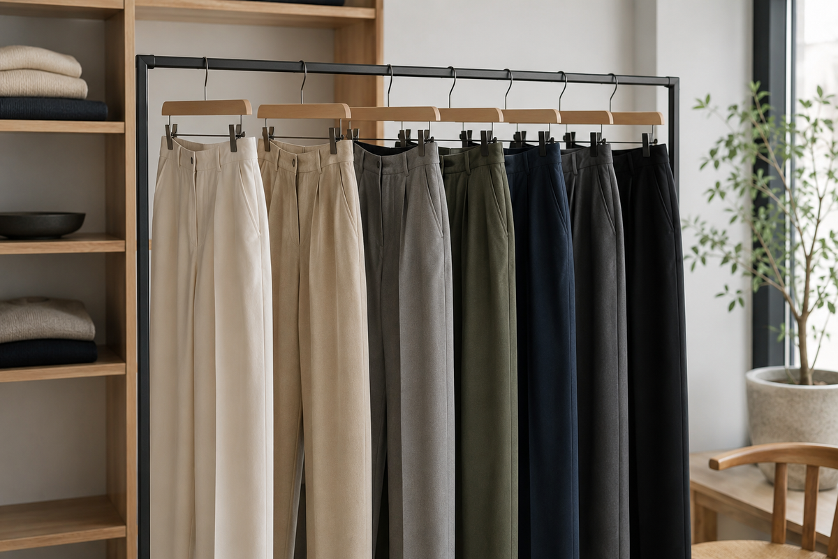 Assortment of versatile pants in a modern wardrobe