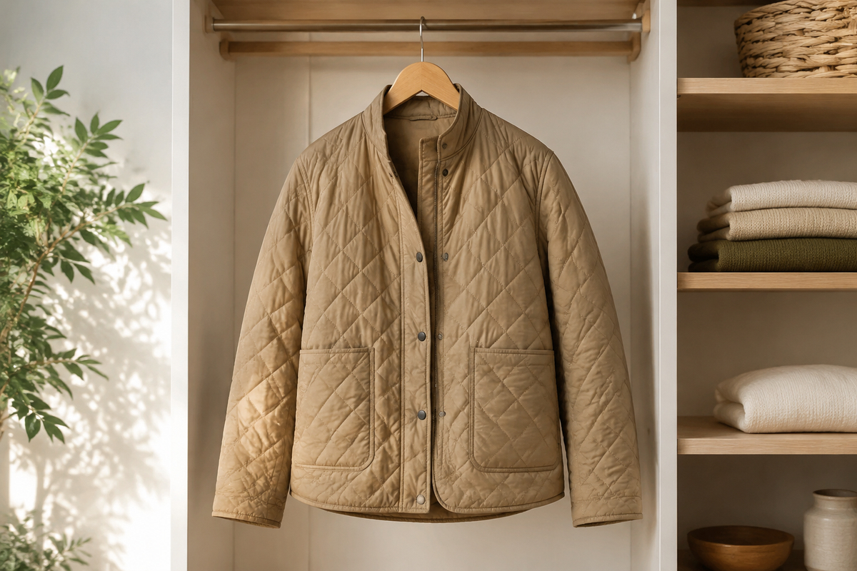 Unbranded quilted jacket in a bright wardrobe studio