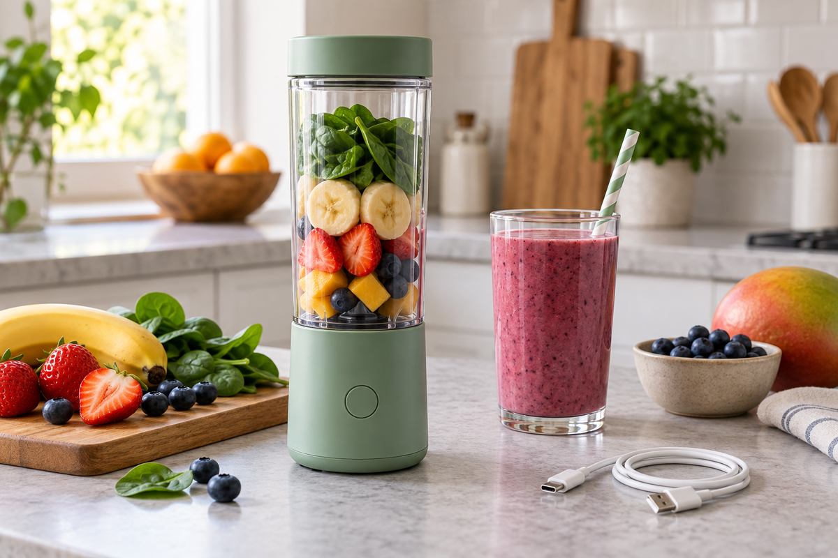 Rechargeable food blender on a kitchen counter