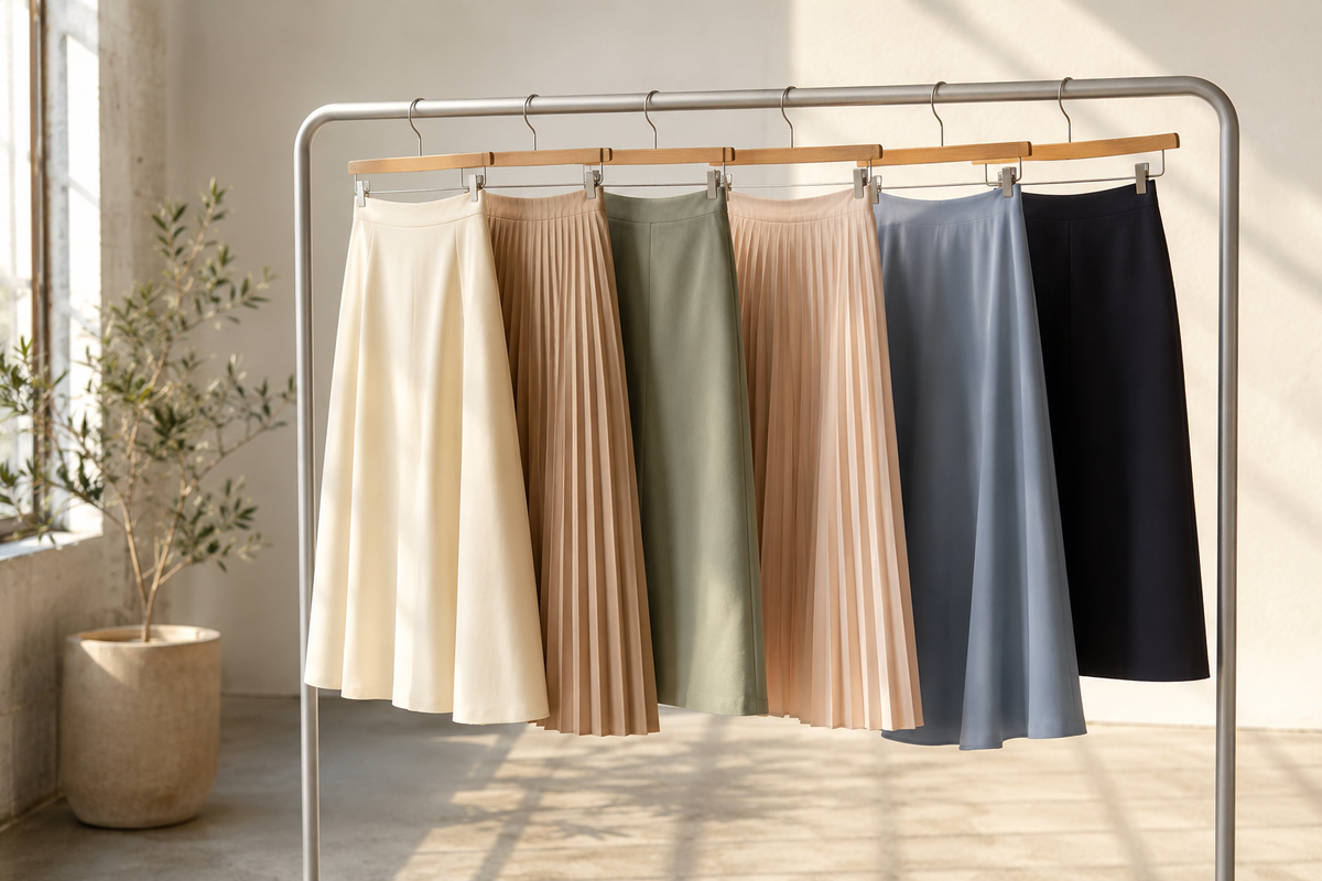 Assortment of skirts in varied lengths and silhouettes
