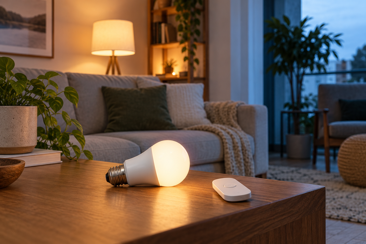 Smart bulb with remote switch in a living room