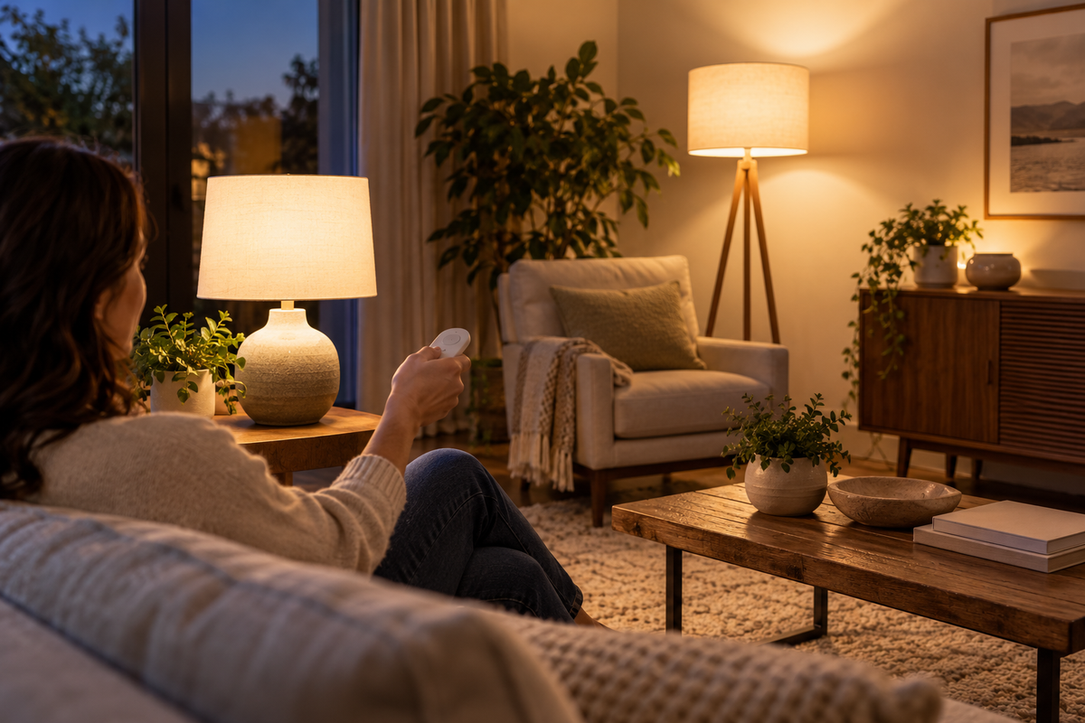Smart lights controlled locally in a warm living room
