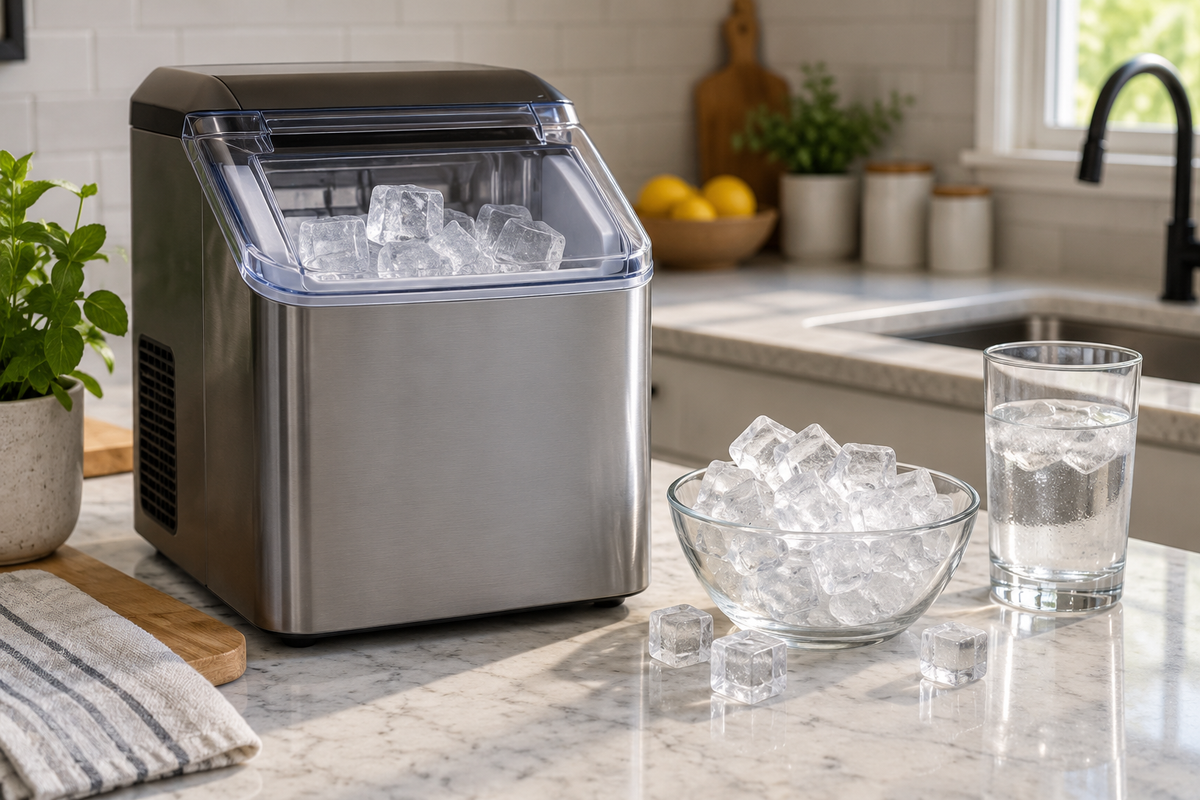 Countertop ice maker and square ice cubes
