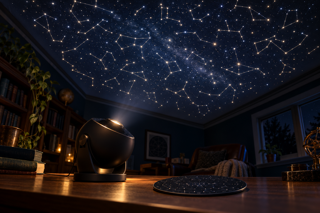 Star chart projector casting a night-sky map