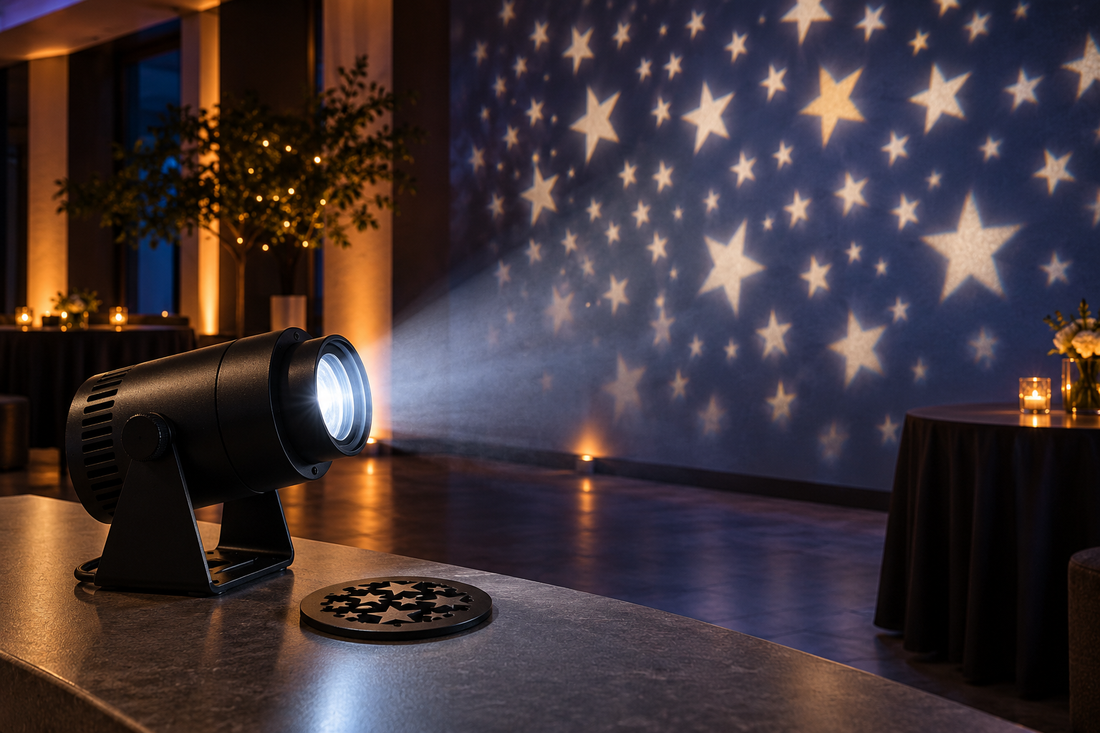 Star gobo projector casting a focused star pattern