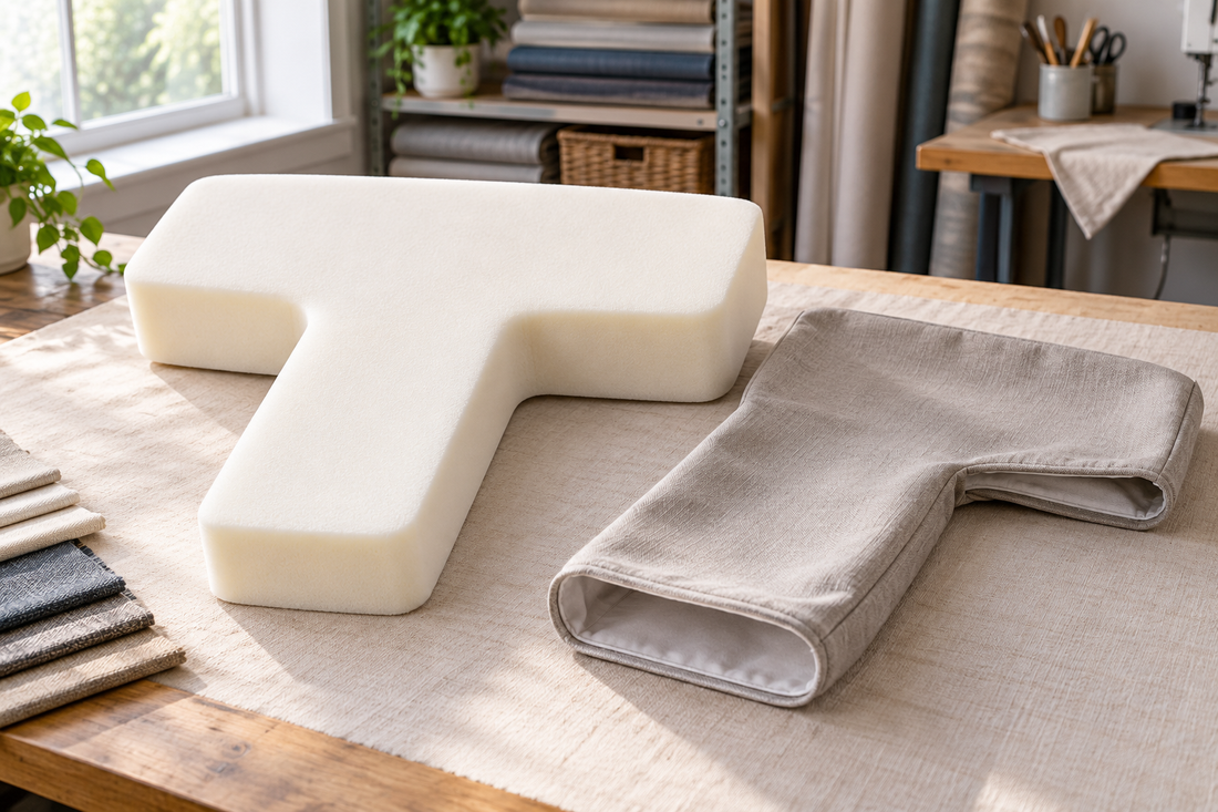 T-shaped foam cushion with fitted cover
