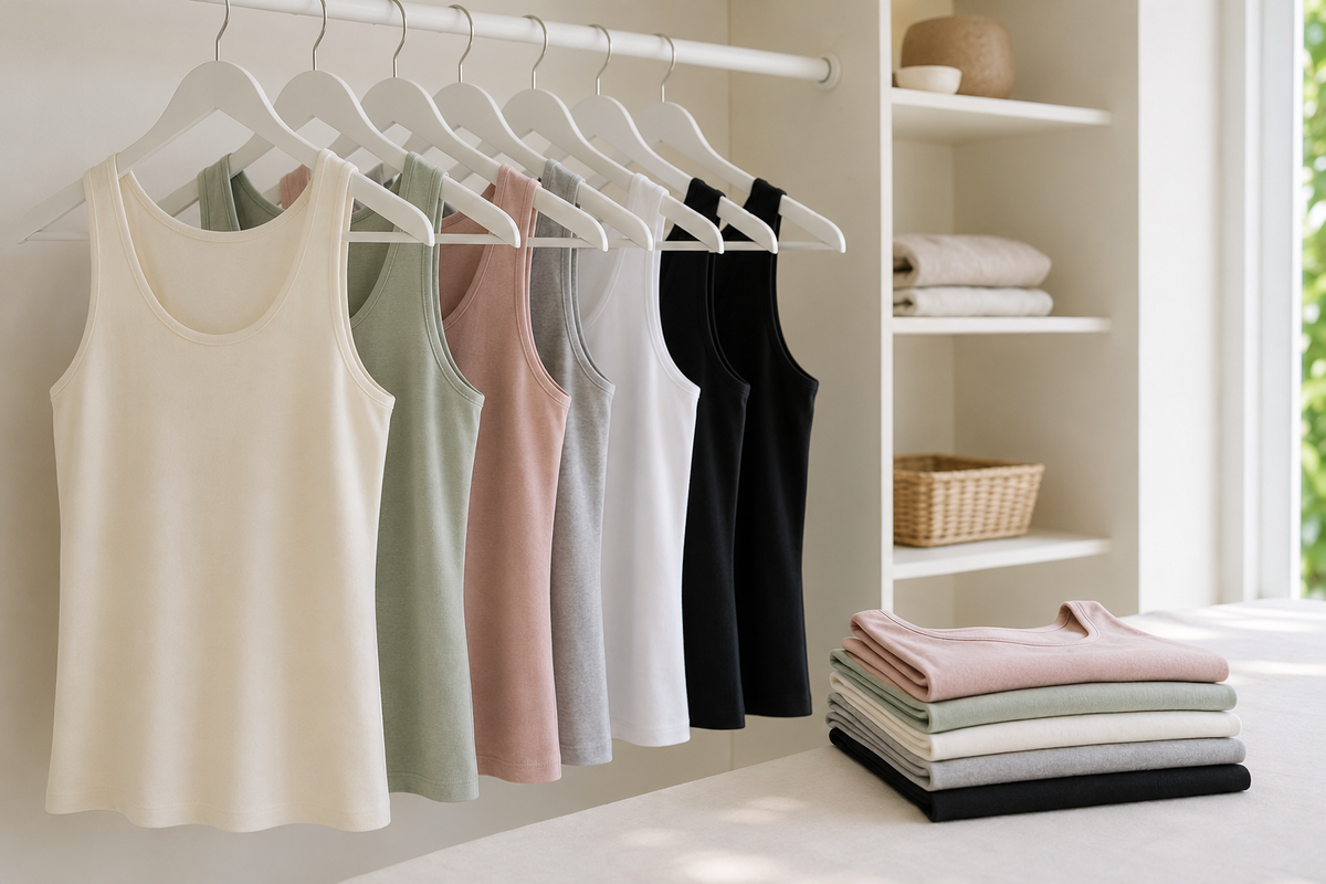 Tank tops in several neutral and soft colors
