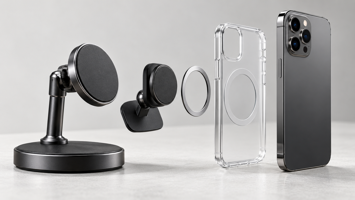 Universal magnetic phone mount parts, case, and phone