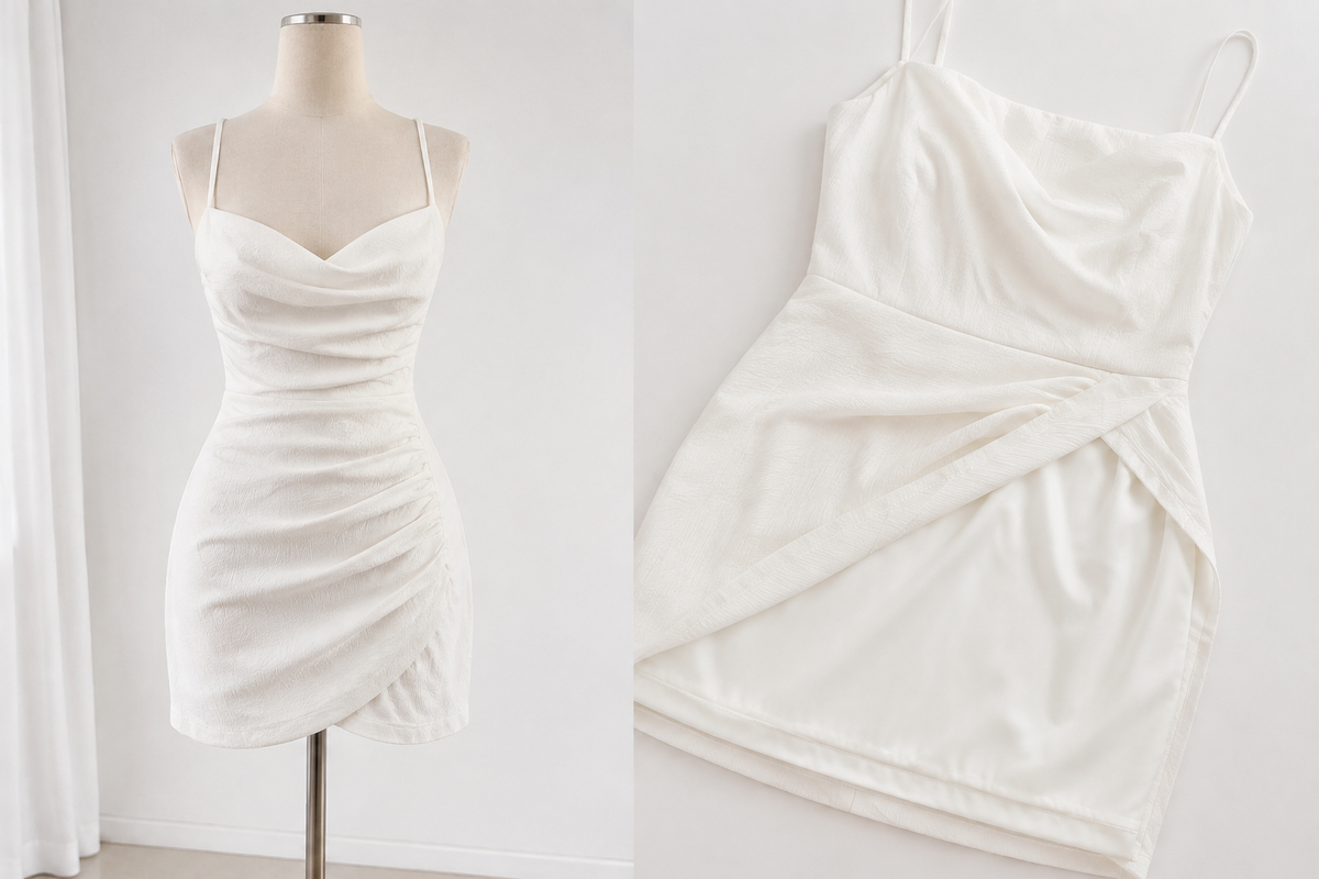 Unbranded white mini dress showing fabric and lining