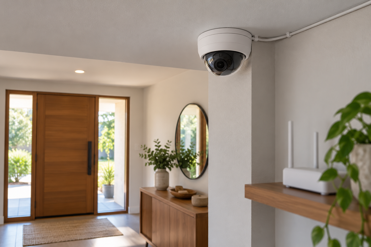 Wi-Fi dome security camera mounted indoors