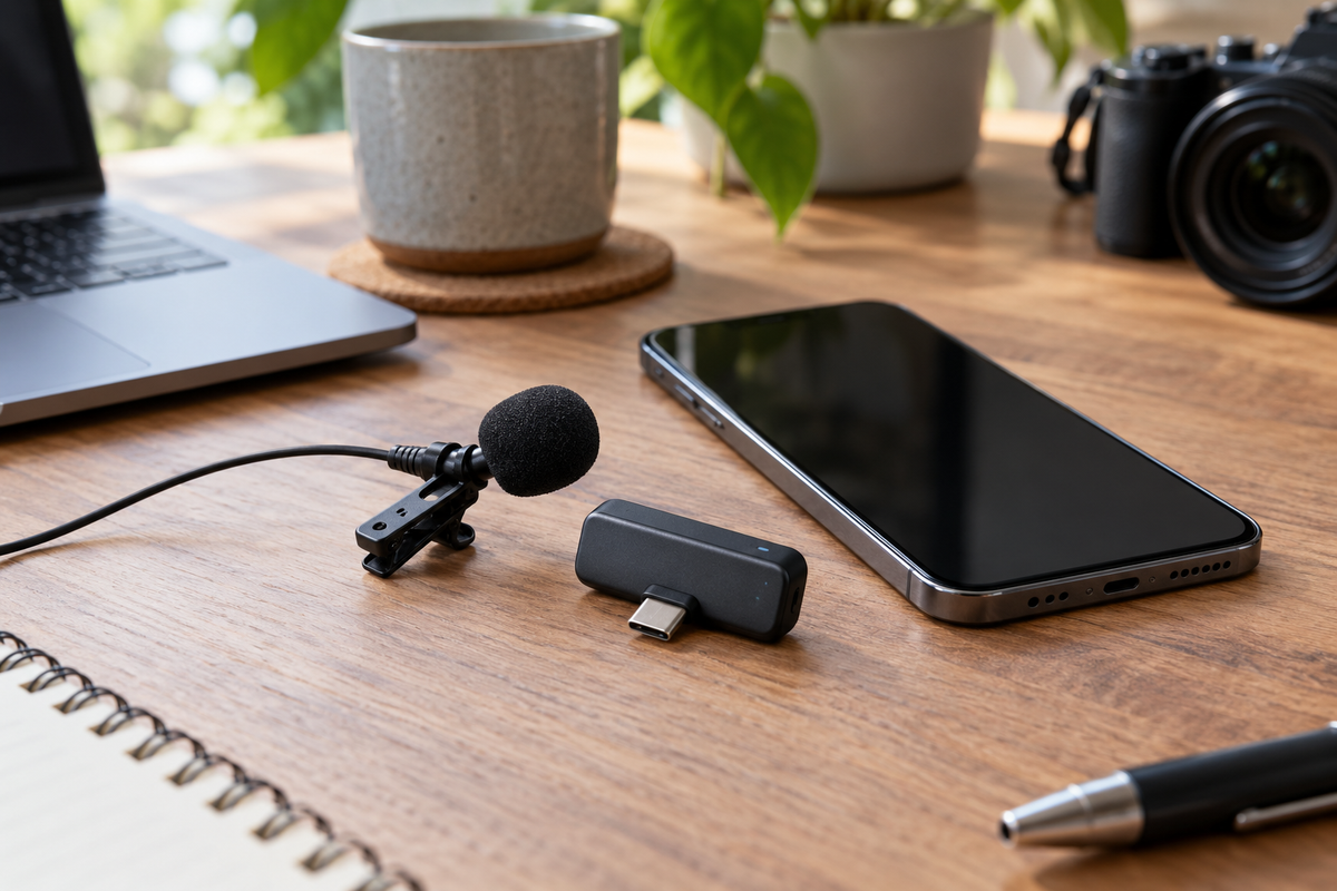 Wireless Collar Microphone for Mobile in an unbranded landscape editorial image