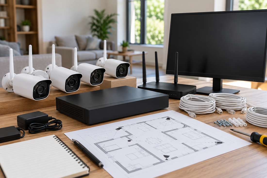 Wireless HD security cameras, recorder, router, and installation plan