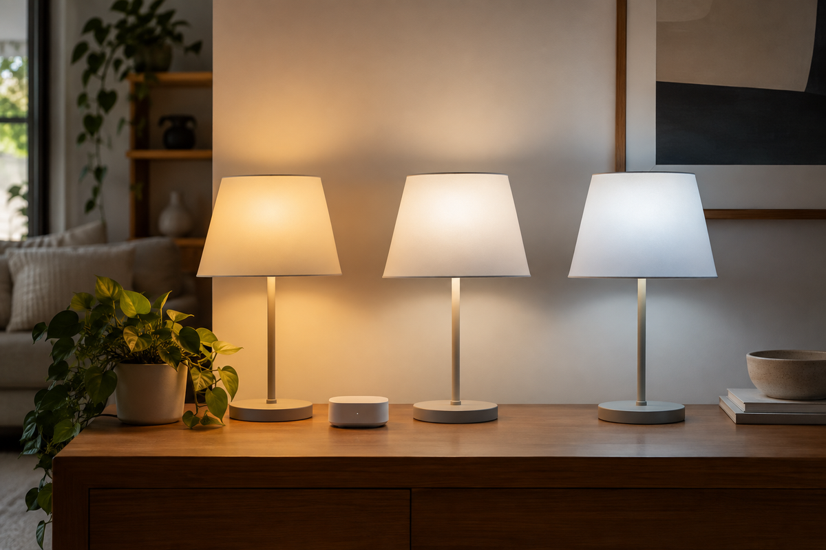 Smart bulbs in lamps with a small hub
