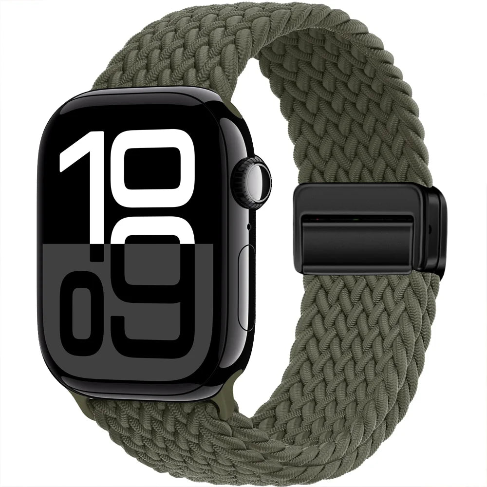 Nylon Strap For Apple Watch Band Ultra 44mm 40mm 45mm 49mm 41mm 44 mm magnetic buckle Braided Bracelet iWatch series 10 9 se 7 8