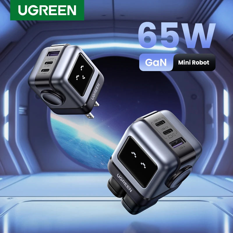 【US Plug】UGREEN 65W 30W GaN Charger Robot Design PD3.0 Fast Charger QC4.0 3.0 PPS for iPhone 18 17 16 Pro Macbook Laptop Table