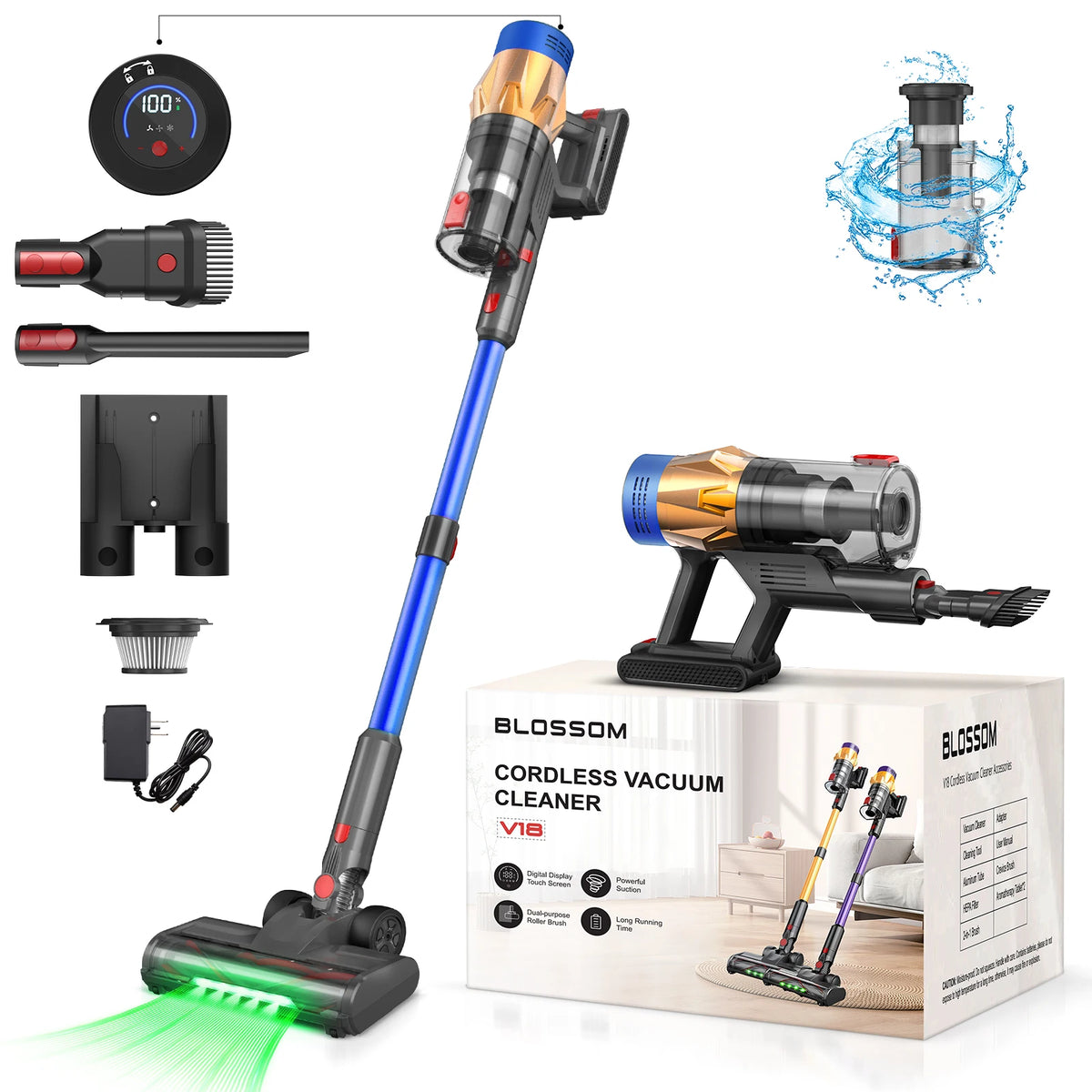 Blossom V18 Cordless Vacuum Cleaner, 550W 45KPA 55Mins Cordless Stick Vacuum Cleaner with Touch Screen, 6 Lbs Very Lightweight