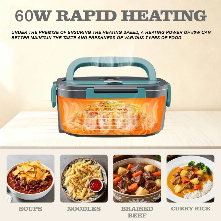 1.5L 65W Electric Lunch Box Food Warmer Portable Food Heater for Car Or Home - Leak Proof 304 Stainless Steel Liner  for office