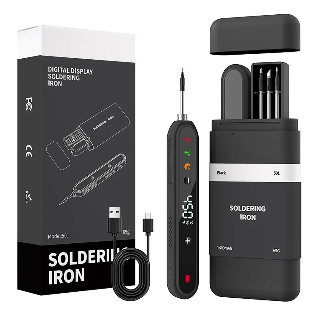 8–15W USB Digital Smart Soldering Iron, Wireless Temperature-Adjustable Mini Soldering Iron Set, Type-C Connector, 180–450°C