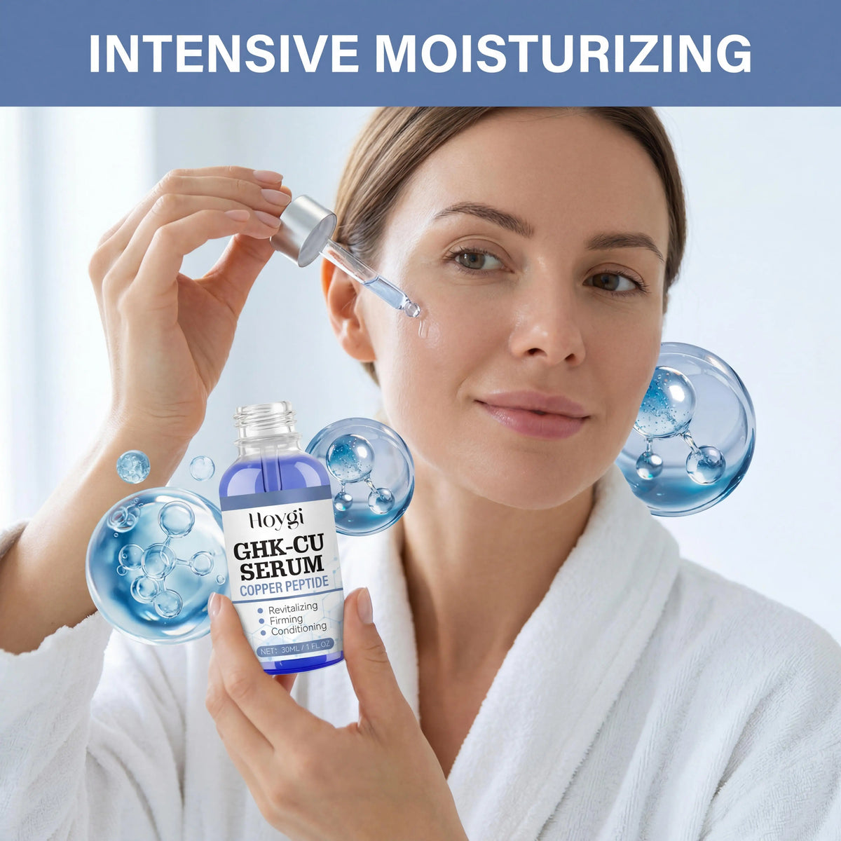 Hoygi Ghk-Cu Copper Peptide Face Serum Hyaluronic Acid Barrier Repair Brightening Effect Instant Hydration Skin Firming Anti-Wrinkle Fade Fine Lines Shrink Pores Facial Skin Care