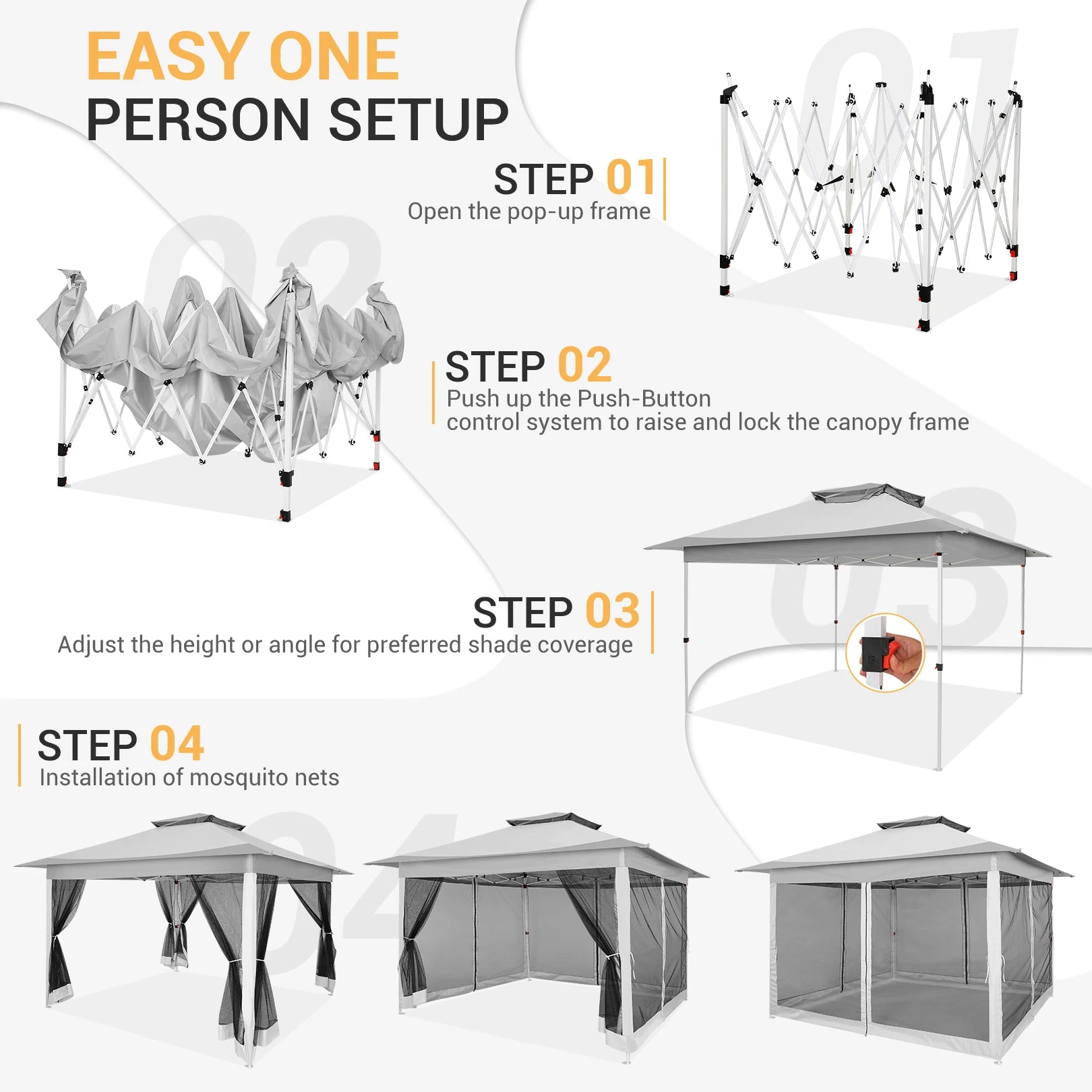 12x12ft Pop Up Gazebo Canopy Tent Easy Set Up Outdoor Portable Pavilion Sunshade Shelter With Mosquito Nettings & Sidewalls Double Vented Roof And Carry Bag For Patio Garden Lawn 3 Height Adjustable