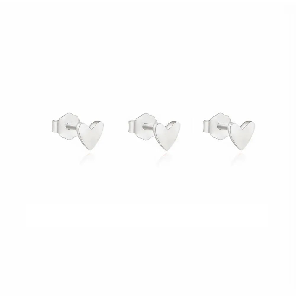 3Pcs Smooth Love Butterfly Back Stud Earrings For Women, 14K Gold Plated Heart Earrings Silver Color lMinimalist Jewelry Gift
