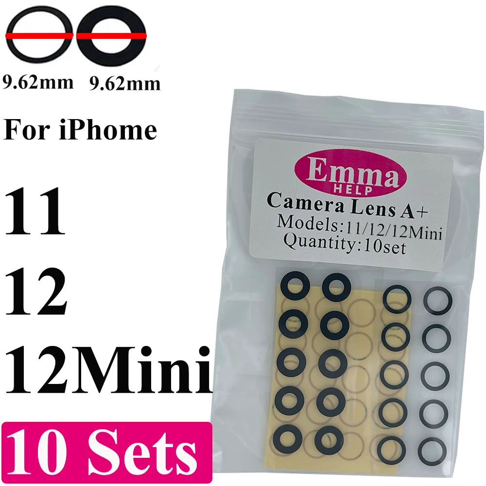 EmmaHelp 10set Back Camera Glass for iPhone 15 14 13 12 16 17 Pro Max Rear Camera Lens Cover Replacement Sticker A+