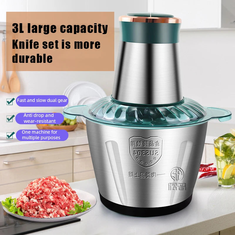 Electric Meat Grinders 3L Food Crusher Stainless Steel Multifunctional Vegetable Slicer Processor Chopper Kitchen Blenders
