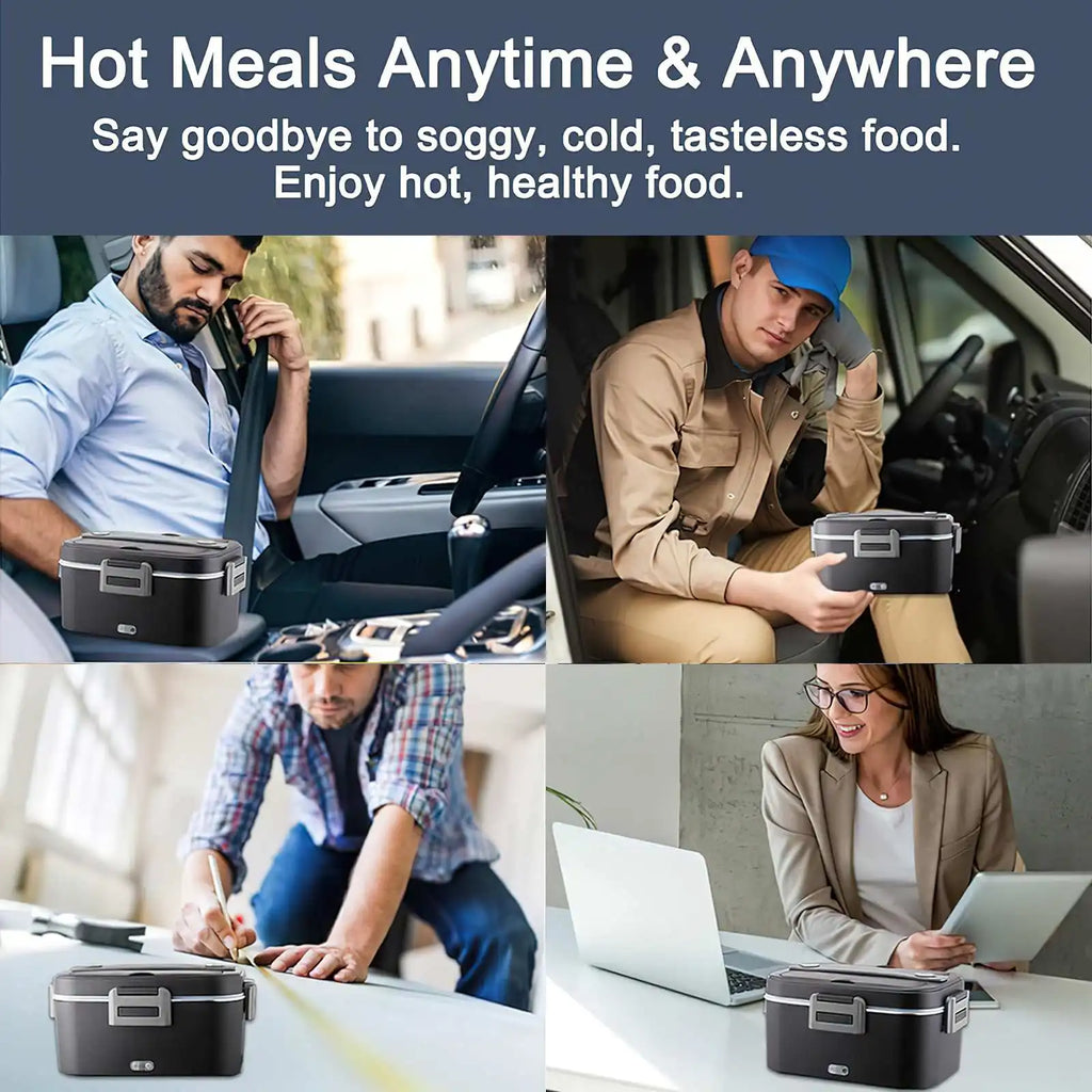1.8L 220V 12V 24V Dual Use Home Car Electric Heating Lunch Box leaksafe Portable Food warm Container Stainless Steel