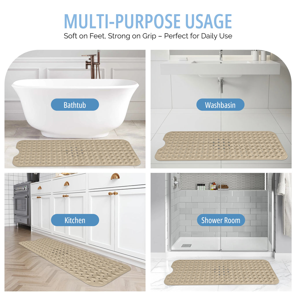 Lux Decor Collection Extra-Large 40x16" Bathtub Mat – Non-Slip Shower Mat with Suction Cups & Drain Hole-  Machine Washable Mat