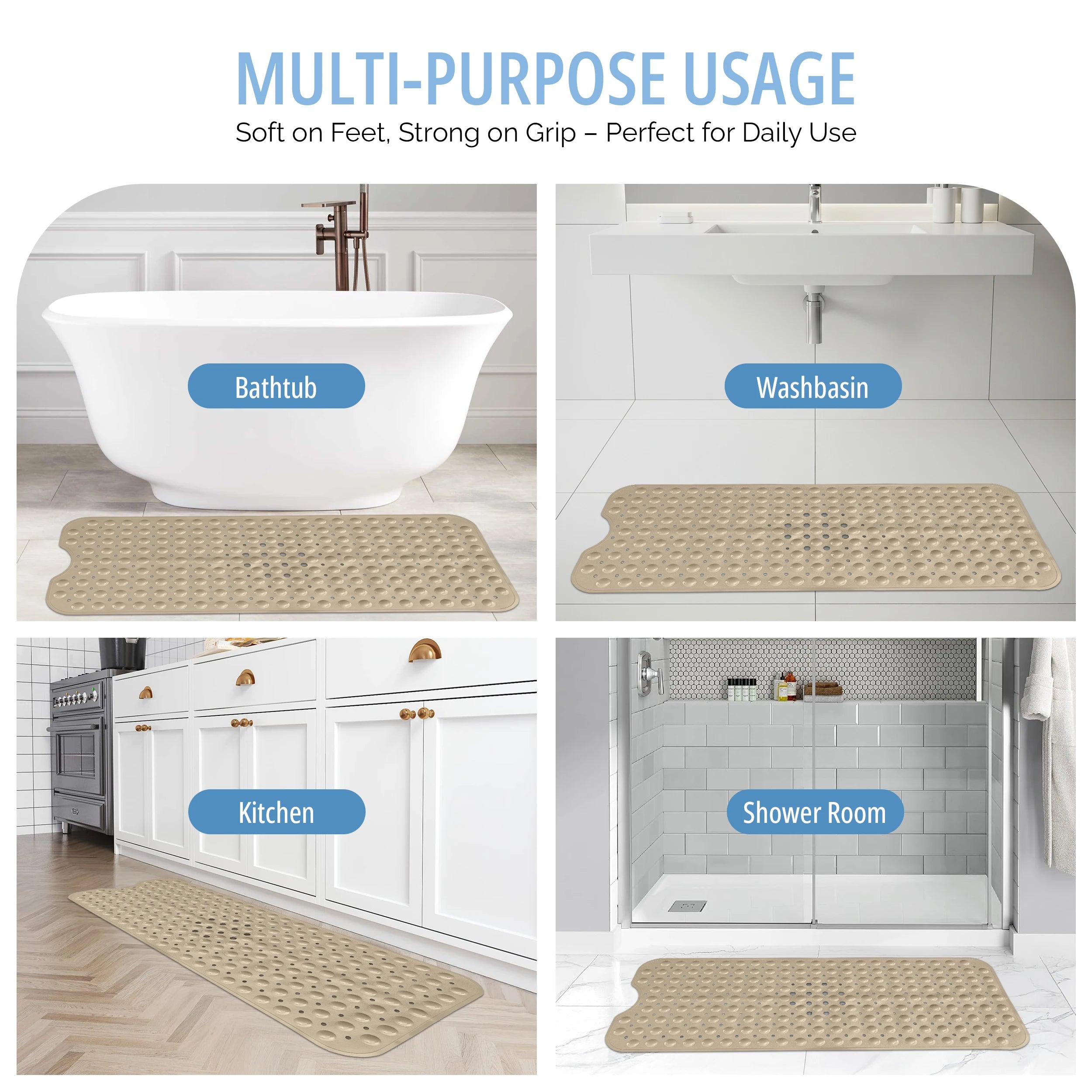 Lux Decor Collection Extra-Large 40x16" Bathtub Mat – Non-Slip Shower Mat with Suction Cups & Drain Hole-  Machine Washable Mat