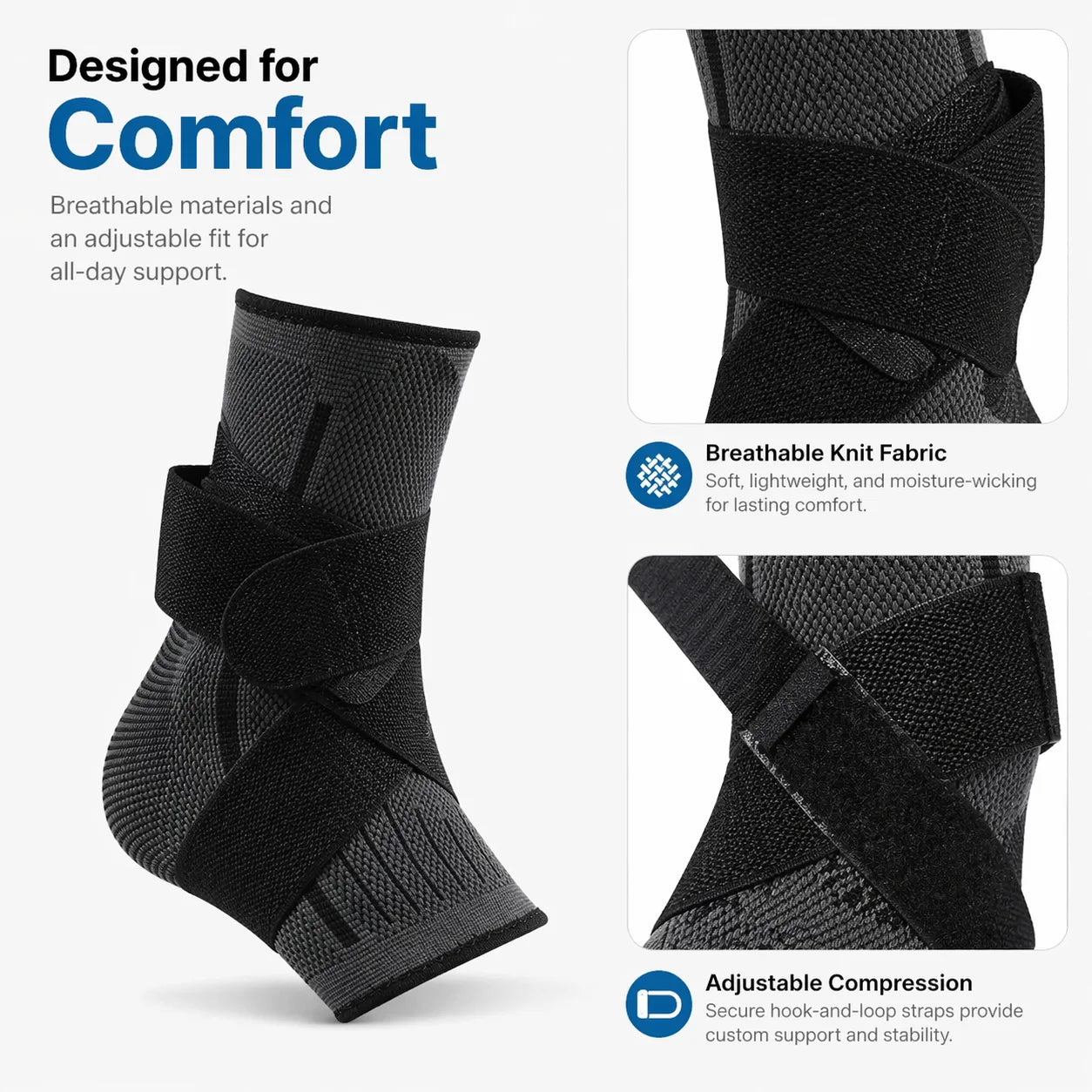Ankle Support Brace with Adjustable Wrap Breathable Knit Compression Sleeve for Sports Workout Running Walking Fitness Daily Wea