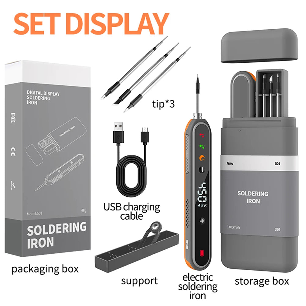8–15W USB Digital Smart Soldering Iron, Wireless Temperature-Adjustable Mini Soldering Iron Set, Type-C Connector, 180–450°C